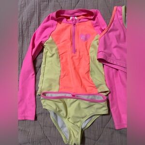 Betsey Johnson Pink and Neon Yellow Kids Swim Rashguard